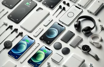 DALL·E 2025-03-12 19.12.39 - A clean and modern flat lay image showcasing various smartphone accessories such as phone cases, wireless chargers, screen protectors, earbuds, and po